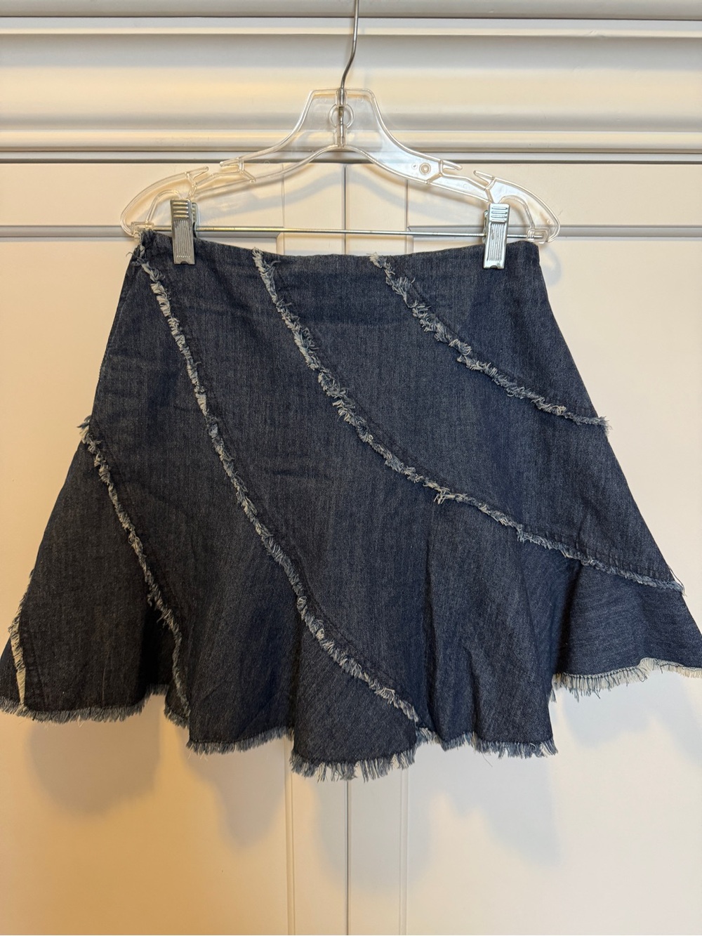 Mustard Seed Dark Blue Denim Frayed Circle Skirt NWT